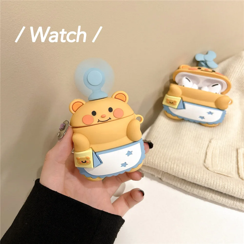 Cute Fan Bear Earphone Case For Airpods Pro 2 1 Silicone Soft Shell For Airpods 3 Wireless Bluetooth Headphone Protective Cover