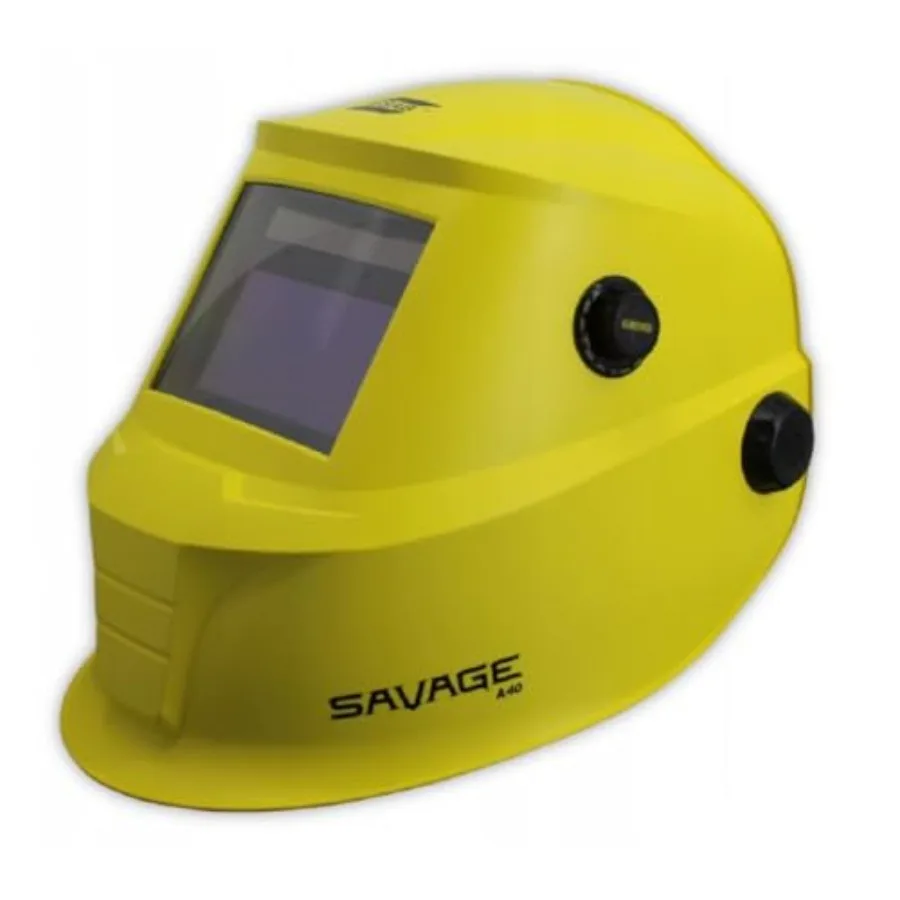 

0700000491 SAVAGE A40 Yellow Auto-Darkening Welding Helmet, External Shade Adjustment, Four Arc Sensor Auto Darkening, 3.93" x