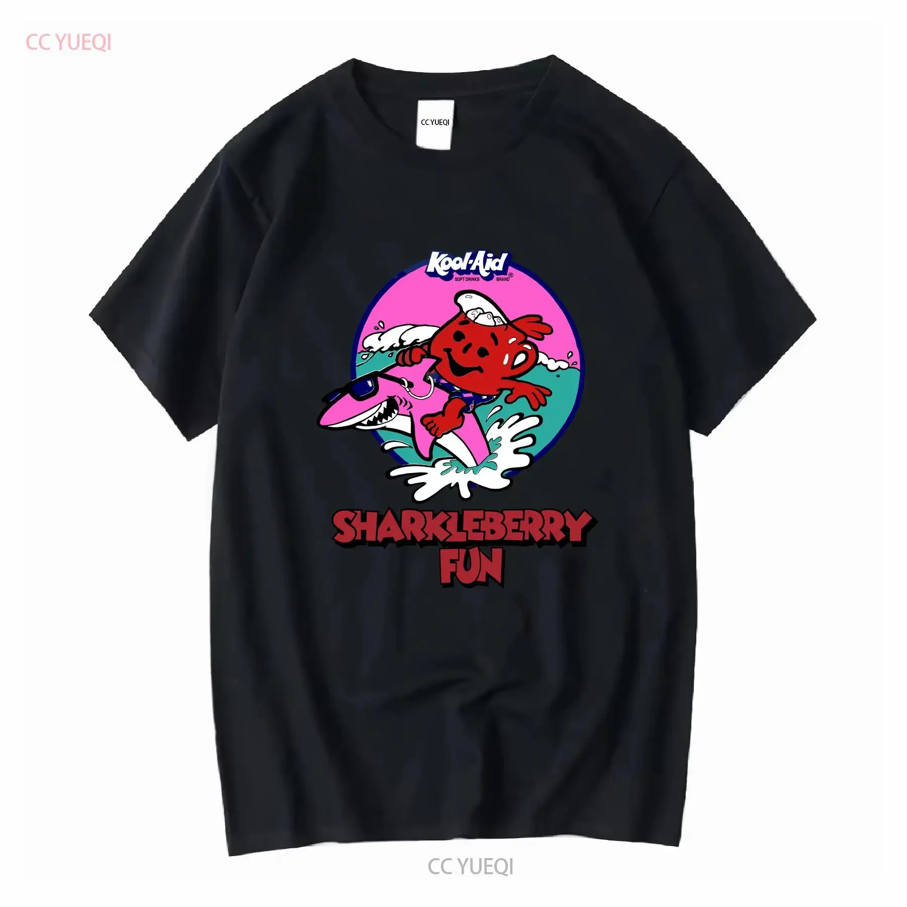 RARO Vintage 90s KOOL AID SHARKLEBERRY FIN Promo Camiseta Tamaño XL USA MADE BLANCO manga larga o corta vintage Lavado Versátil
