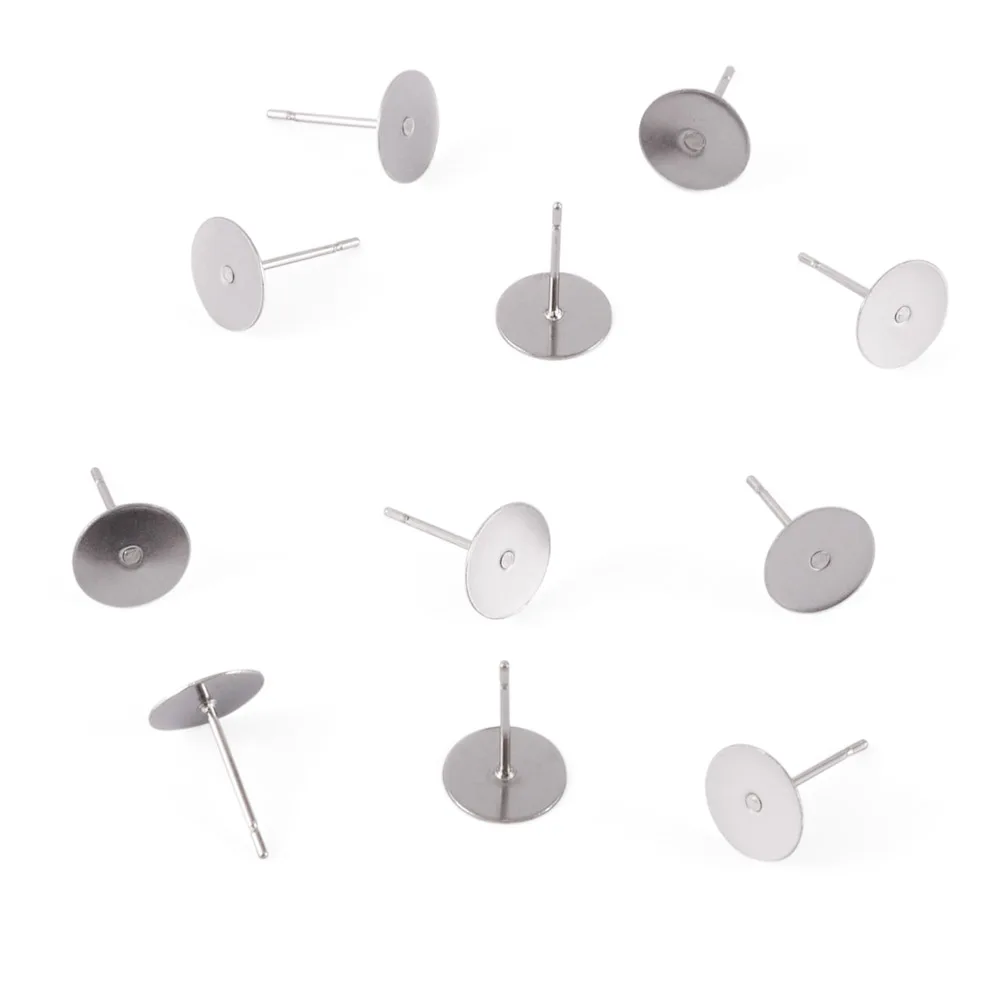 50pcs 5/6/8mm 304 Stainless Steel Metal Flat Round Blank Peg & Post Ear Studs Findings DIY Accessories Component F60