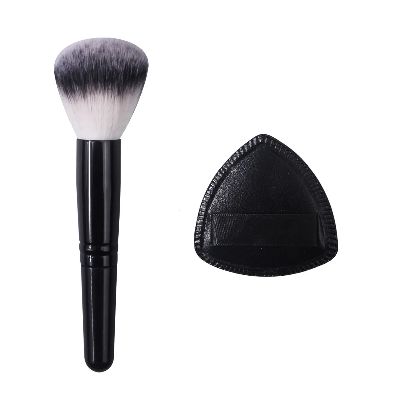 Pincel de pó facial macio portátil, 2 peças, pincel de blush e pincel de contorno + esponja de maquiagem sem entupimento