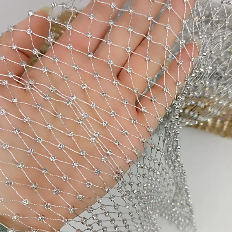 1Meter Silver Fishing Net Line Stone White Crystal Rhinestone Connection Fabric 2023 Ins Hot Designer for DIY Dress Mask Decor