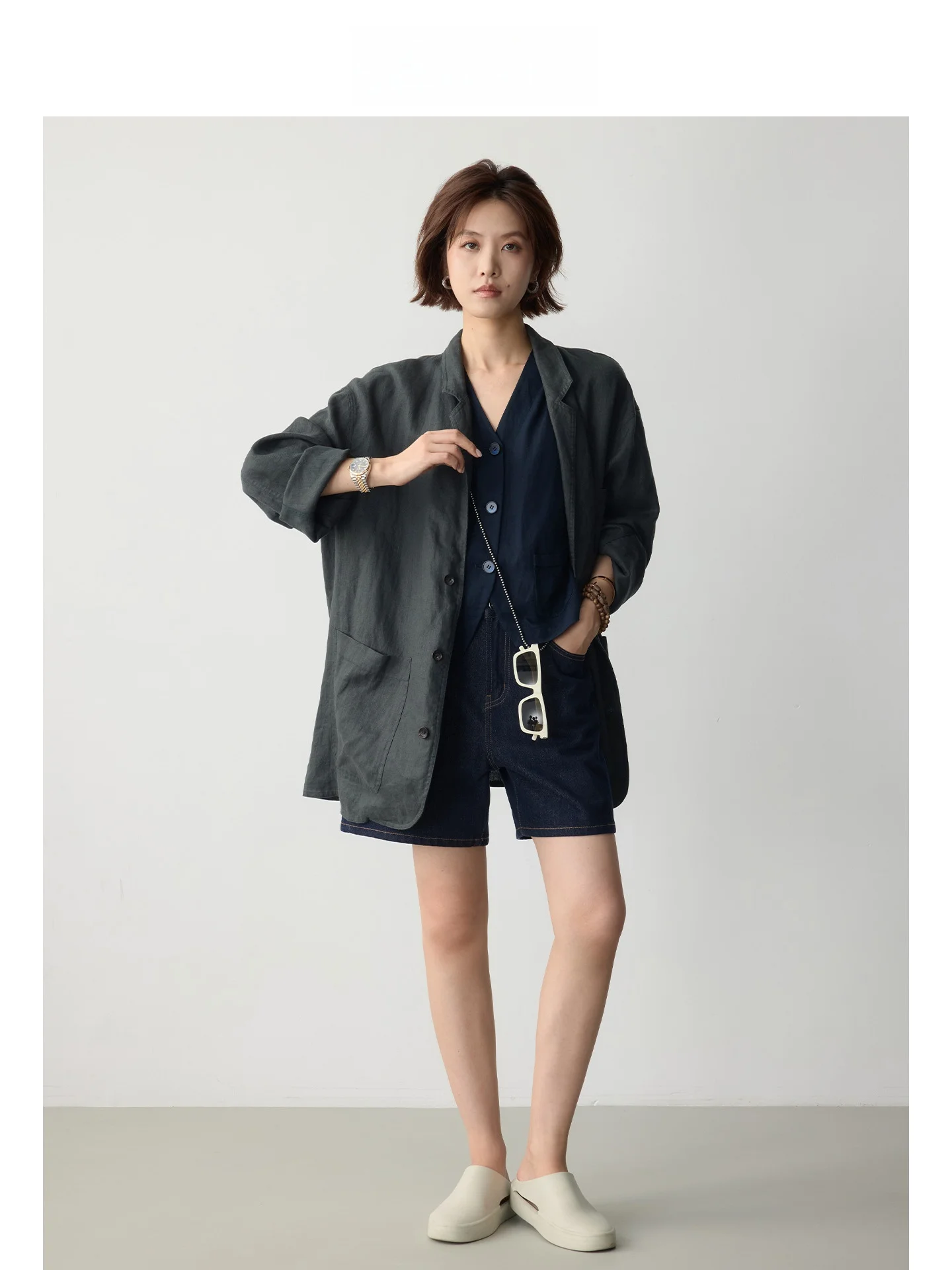 

DE Mincollection Lin Zhi Qing Lin Loose Casual Linen Jaet een ey Men's Breathable Long Sve Suit Collar ort Coat