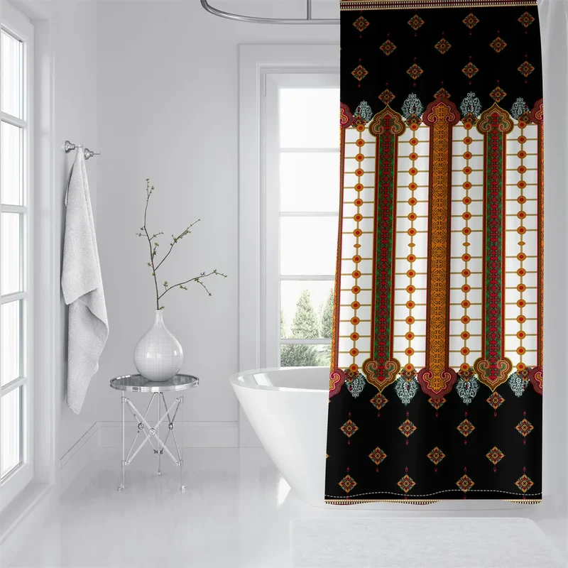 Saba Telet African Ethiopian Traditional Waterproof Polyester Print Shower Curtain for Bath Curtain Bathroom Decor with 12 Hooks