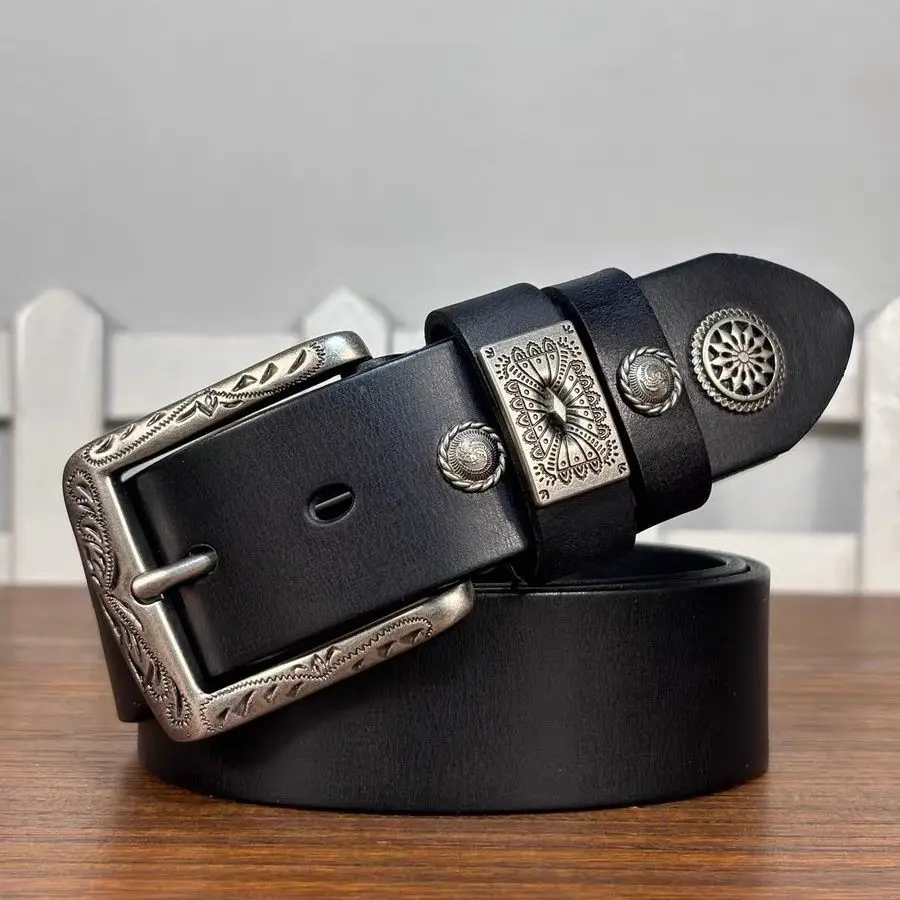 Fashion Men Cow Leather Belt  Full Grain Leather Belts Waistband for Male Black/Coffee Width:3.4cm Length:105-125cm