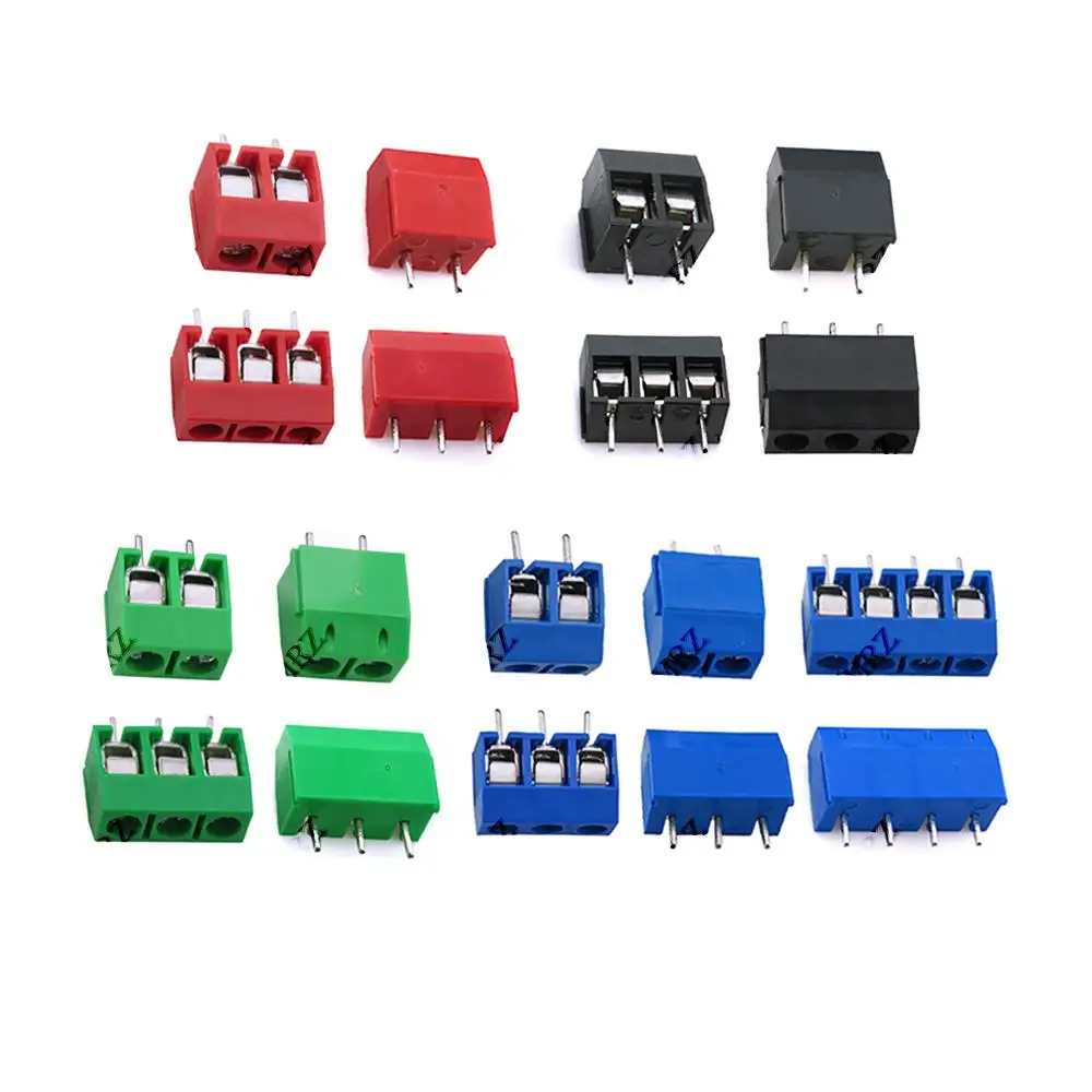 10 Stück Blau Schwarz Grün PCB-Klemmenblock-Verbinder Rastermaß 5,0mm KF301 Gerade Stifte 2P 3P Schraubklemmenblock-Verbinder