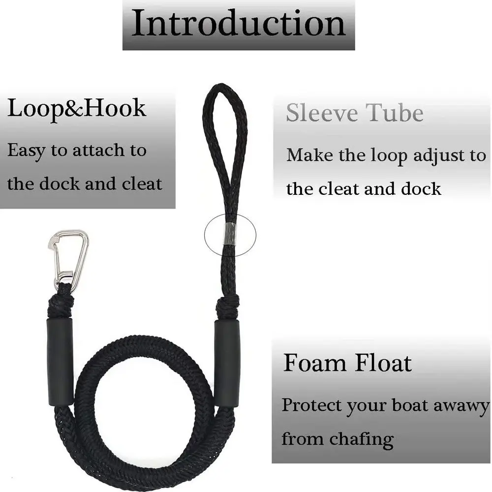 Boat Dock Line Bungee Mooring Rope With Stainless Steel Clip For Kayak PWC Marine Vessel Docking Accessory Elastic