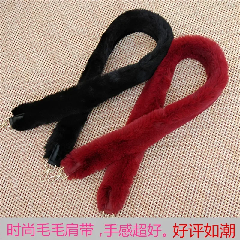 Replacement Bag Strap Faux Rabbit Fur Handbag Shoulder Handle For Women Purse Belts Charm Winter Accessories R34