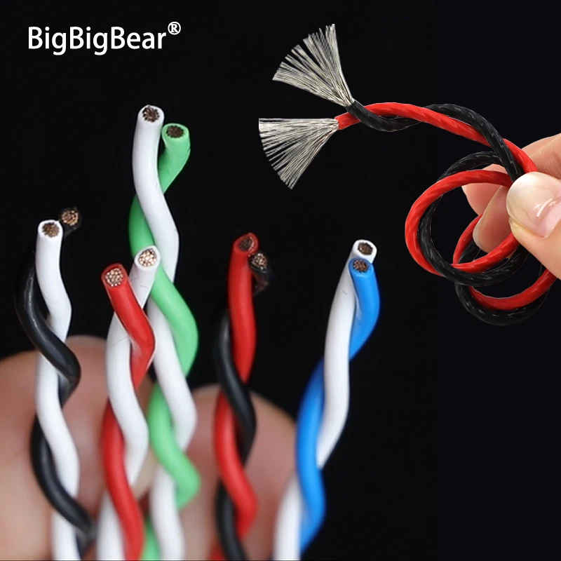 2/5/20M PTFE Copper Wire 26 - 13AWG FEP Insulated High Temperature Resistant Twisted Pair 2pins Electronic Signal Copper Cable
