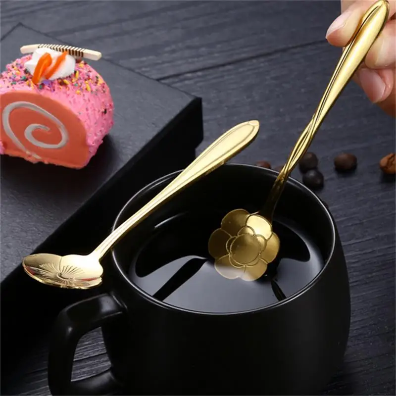 8Pcs Flower Coffee Tea Spoons Stainless Steel Sugar Spoons Tea Party Flower Fancy Tableware Set Stir Bar Kitchenware