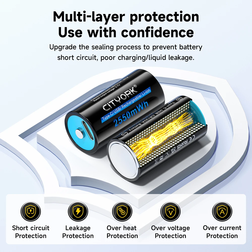 CITYORK CR123A 16340 Rechargeable Battery 3.7V 2550mWh 16350 Li-ion TYPE-C USB Rechargeable battery For Flashlight CR123 CR17345 - view 3