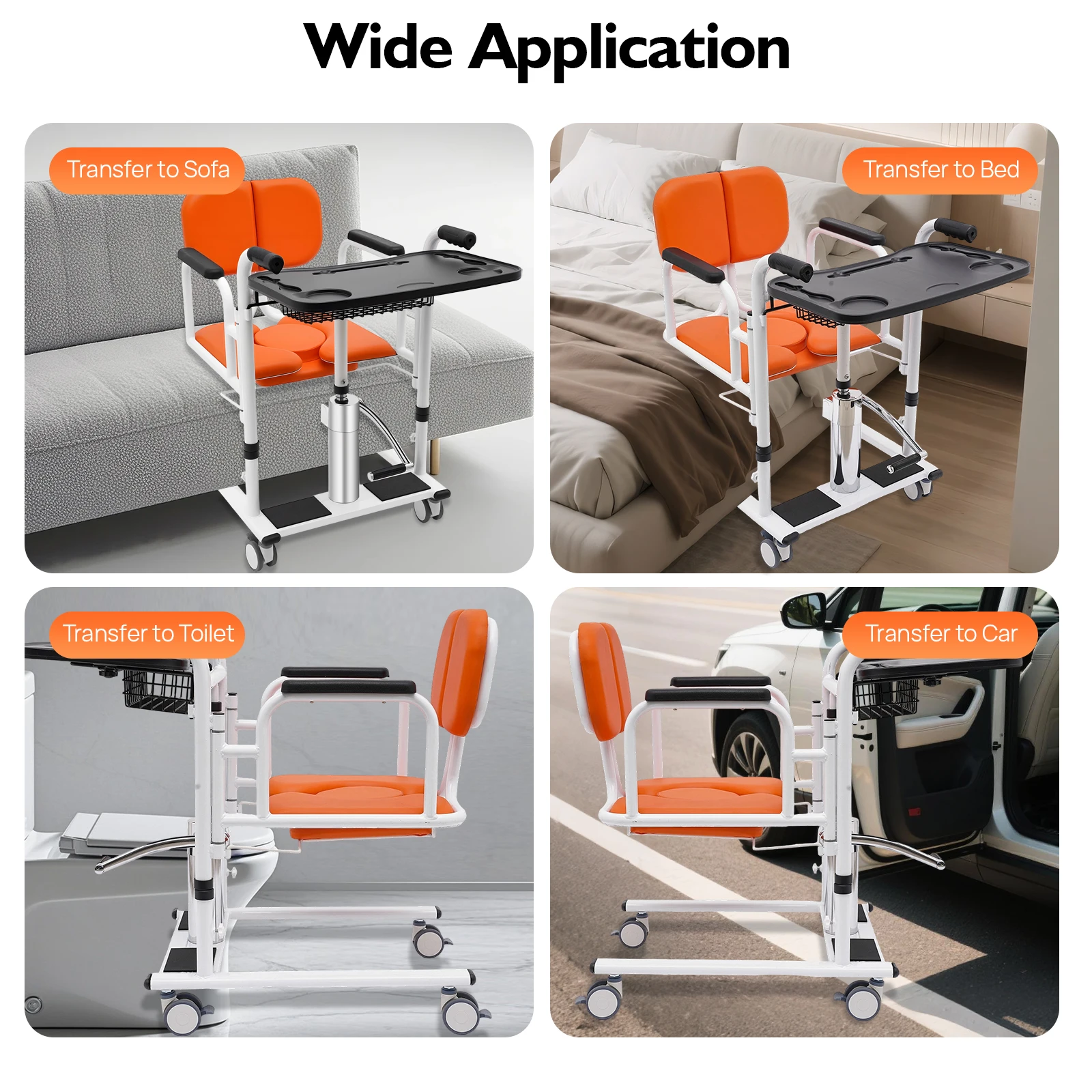 مساعد نقل الكراسي المتحركة المحمول لرفع المريض الهيدروليكي لكبار السن باللون البرتقالي والأبيض والأسود وحمولة 150 كجم #6