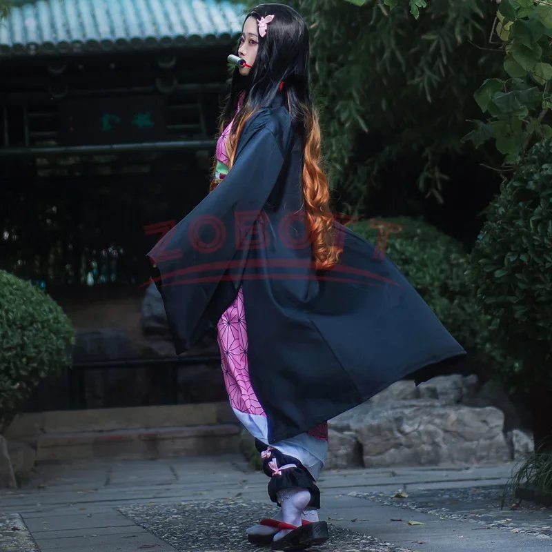 Anime Nezuko przebranie na karnawał Kimono Kimetsu No Yaiba kostium peruka damskie dziewczyny Kimono jednolite ubrania