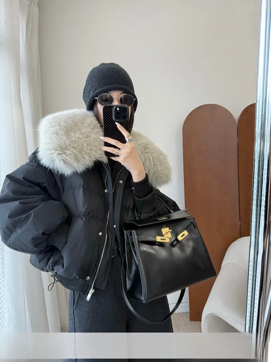 

MUCCHIC ort 90 White Du down Jaet Fur Collar Warm Sli Women's Puffer Coat Commute Sle Loose Fit Eco-Friendly