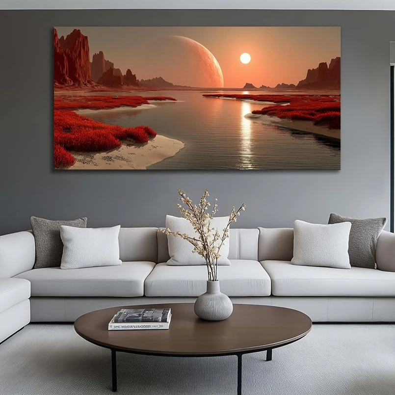 Mountain River Under Sunset Poster Prints Beautiful Nature Landscape Art Canvas Painting Wall Art Picture Living Room Home Decor