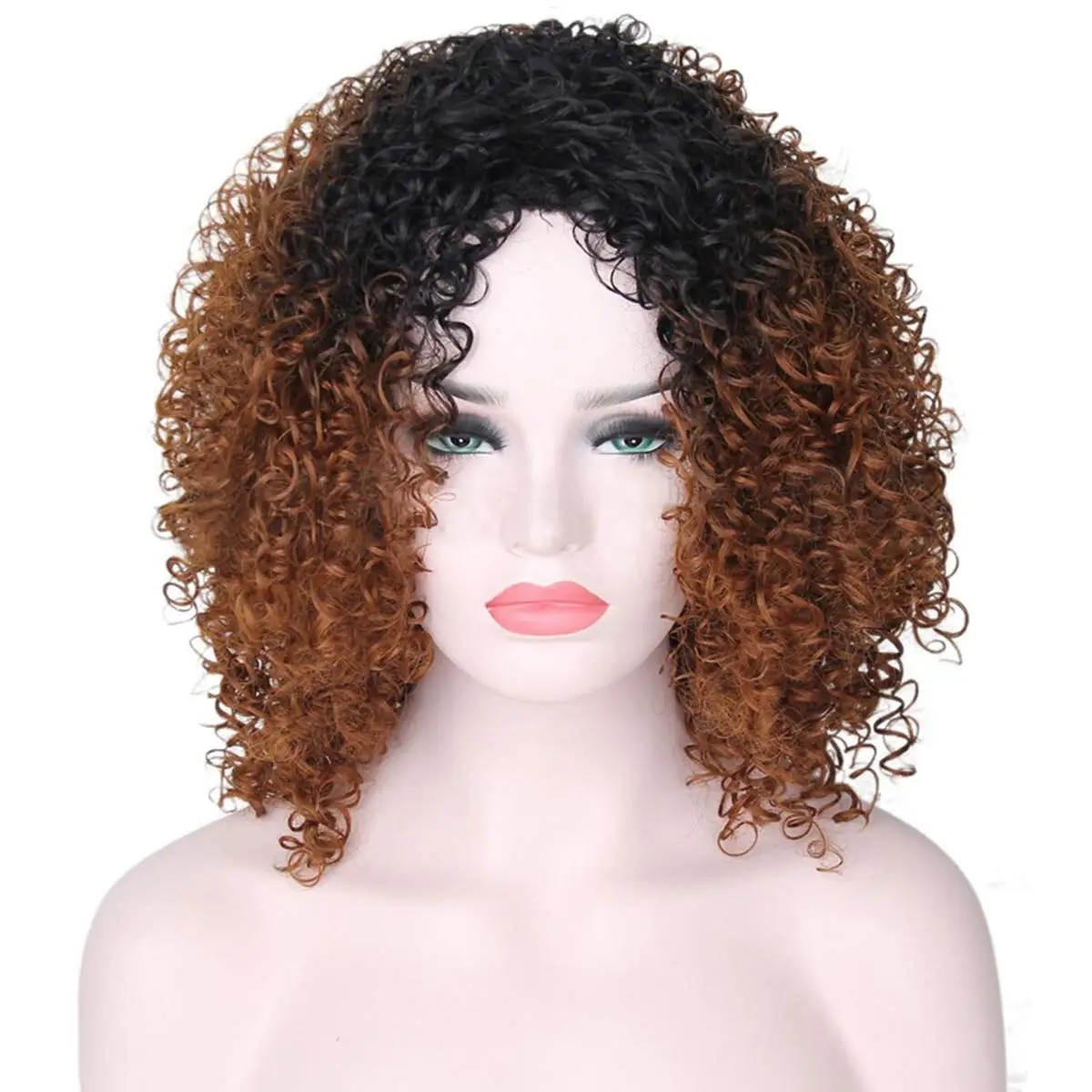 Afro Kinky Curly Hair Synthetic Wigs For Women Kinky Curly Wigs For Women Ombre Brown With Dark Roots Synthetic Wigs