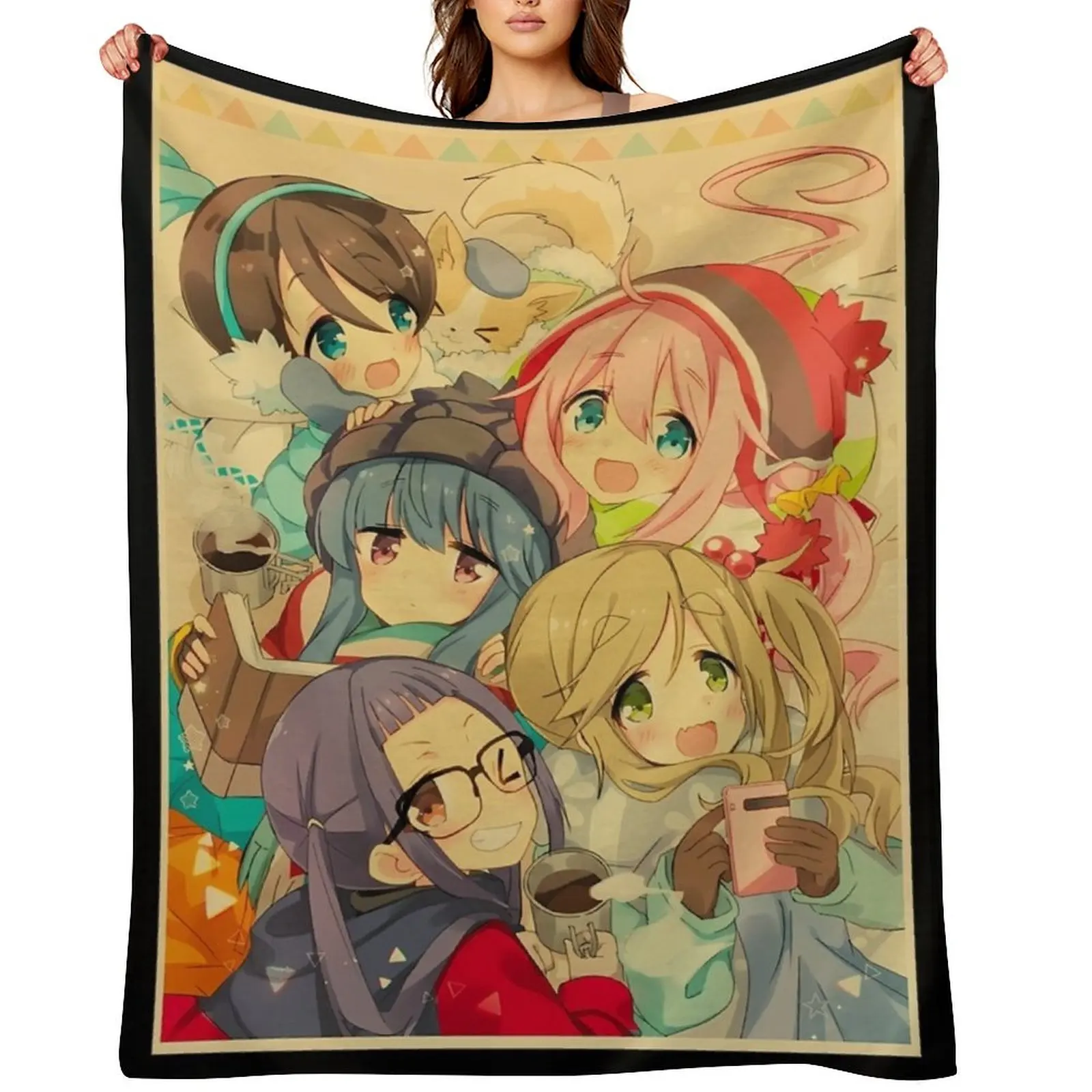 

Yuru Camp Throw Blanket warm for winter Cute Decorative Sofa Furrys Blankets
