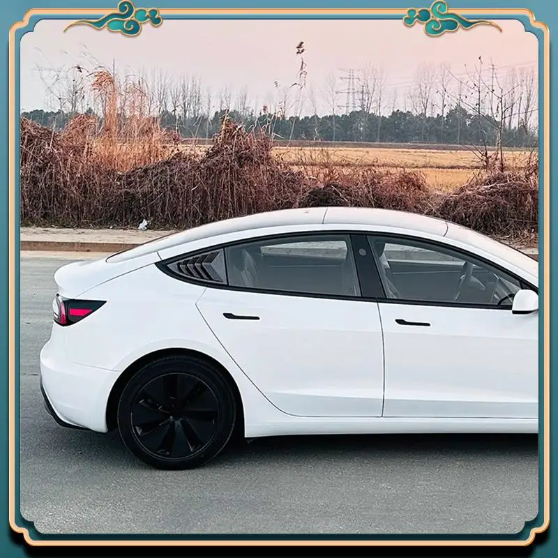 

Latest Rear Car Window Shutter Cover For Tesla Model 3 Highland 2024 Louver Side Vent Trim Triangle Accessories , Carbon
