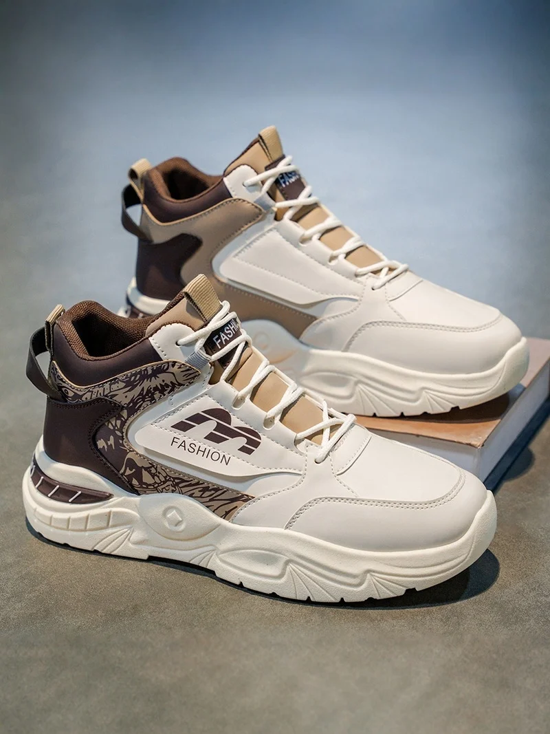 Men's 2026 New Fall Thick Bottom Sports Shoes Anti-Slip Leather Casual Dad Trendy Running Shoes High Top Mesh Inner Support S...