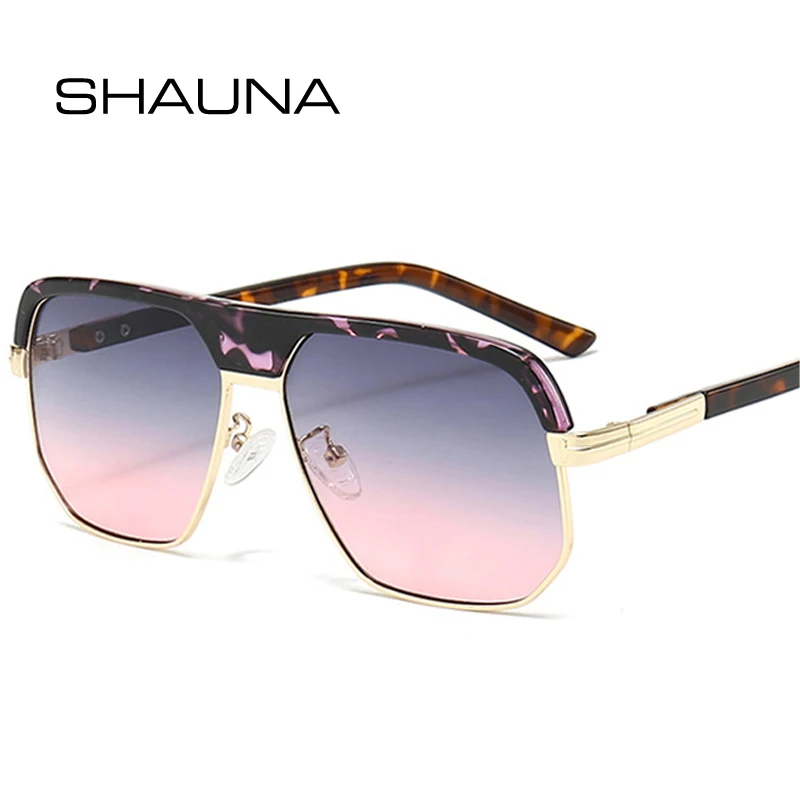 

SHAUNA Retro Square Men Sunglasses Fashion Leopard Gradient Shades UV400 Women Sun Glasses