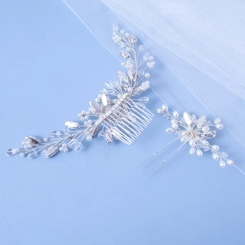 Silver Color Pearl Crystal Wedding Hair CombsBride's hair accessories for women Brid hair comb Pearl comb wedding headdress