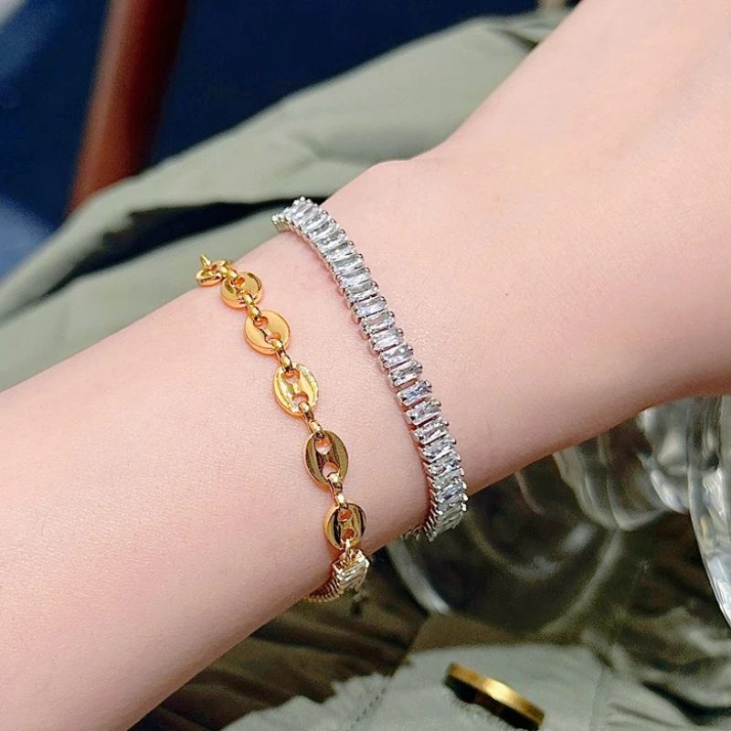 

Изысканный лоскутный браслет из циркона со свиным носом для женщин, легкая роскошь, ниша, ретро и высококачественный модный браслет Instagram