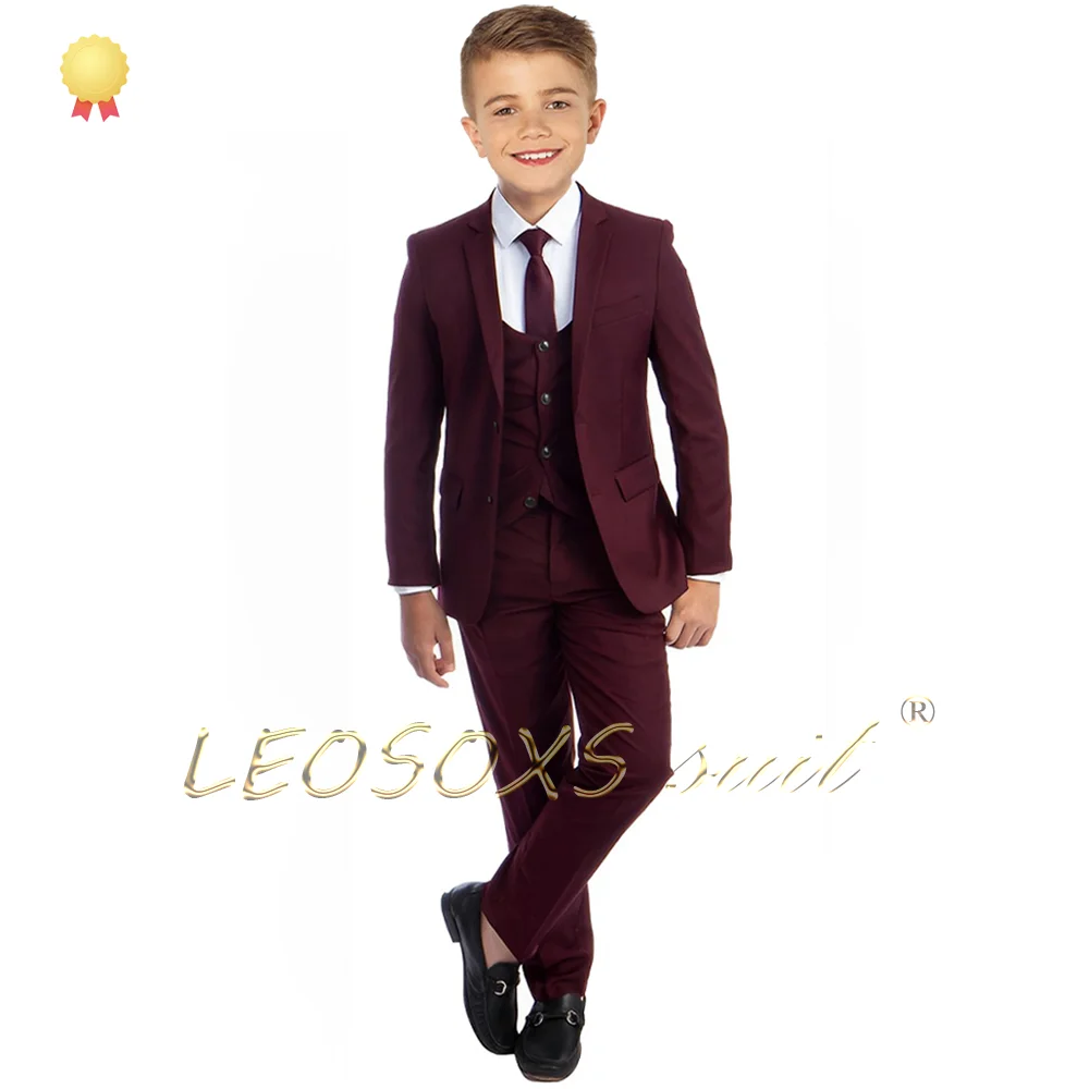 Elegant navy blue 3-piece suit for children, suitable for wedding parties, customized formal suits for boys aged 3 to 16