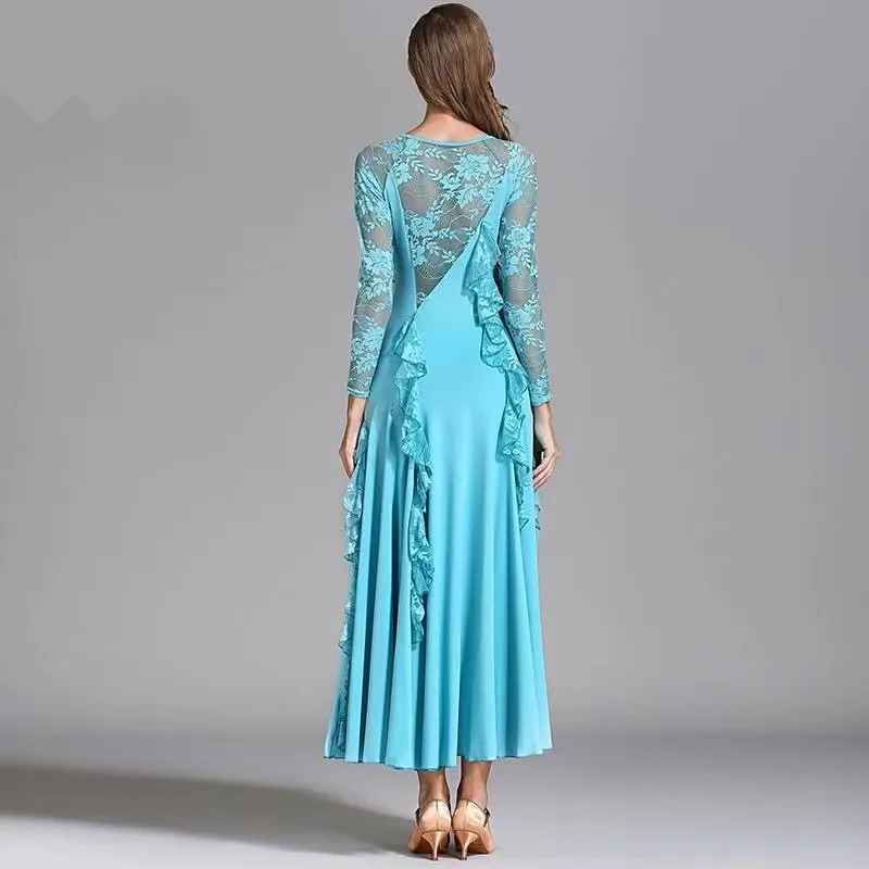 New Lady Ballroom Dancing Dress High-quality Velvet Long-sleeved Morden Dance Costumes National Standard Dance Dress O Neck