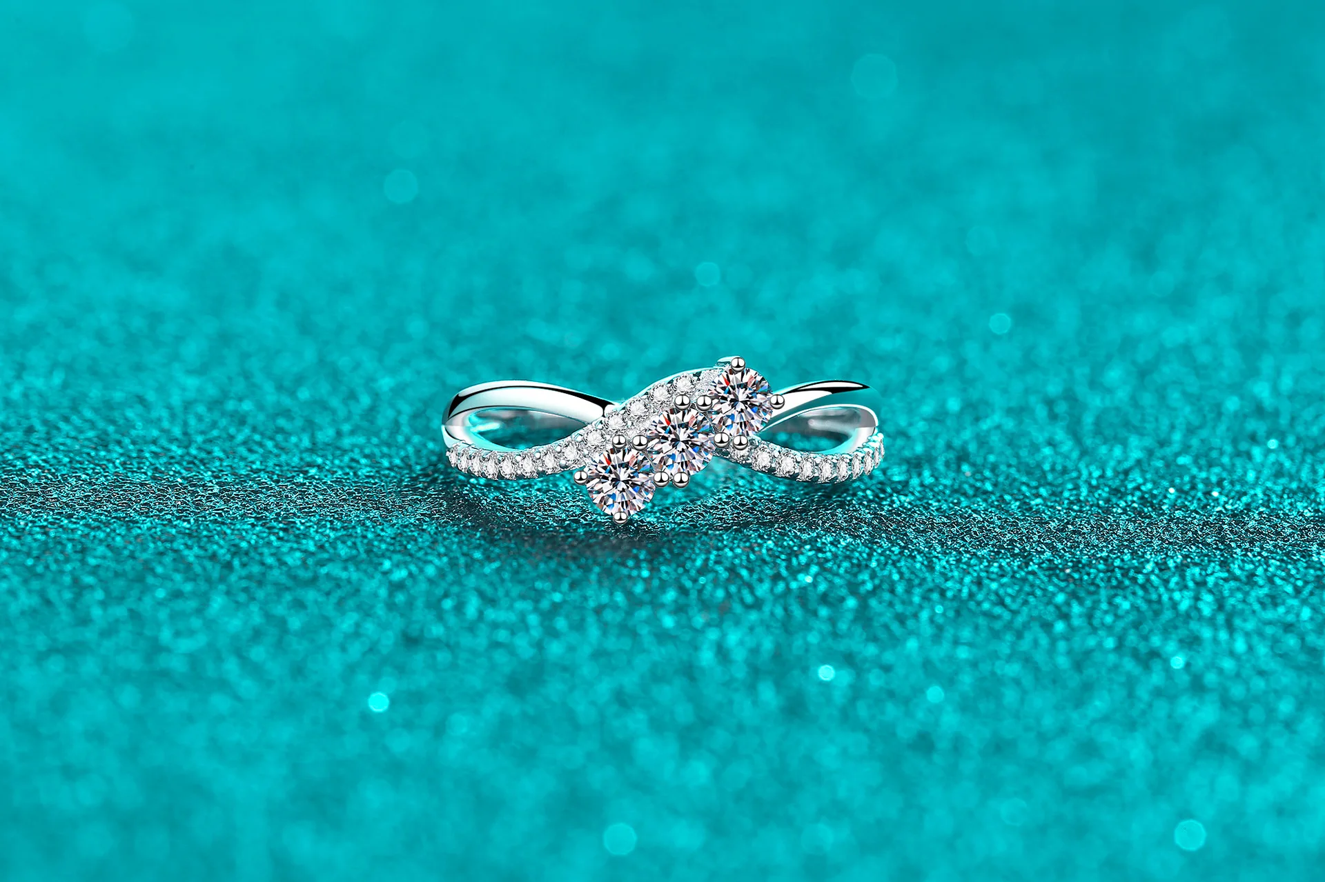 Elegant PT950 Platinum All Moissanite Rings for Women, Double-Layer Line Personalized Diamond-Studded Ring Holiday Gift