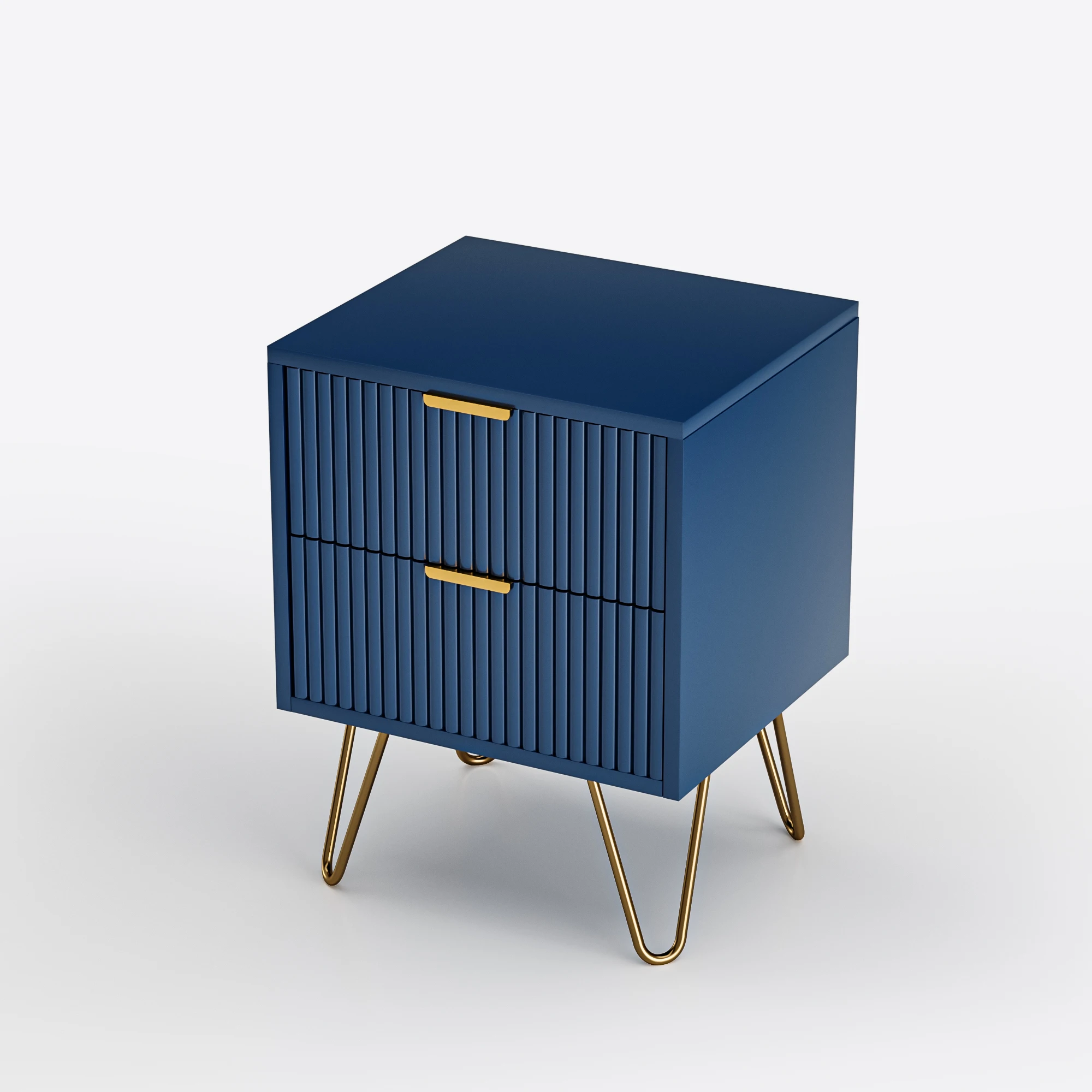 Chest of Drawers 40x35.5x50cm,with 2 Drawers Gold plated feet vertical pattern, Bedside Table,Sofa Side Table,Dark Blue