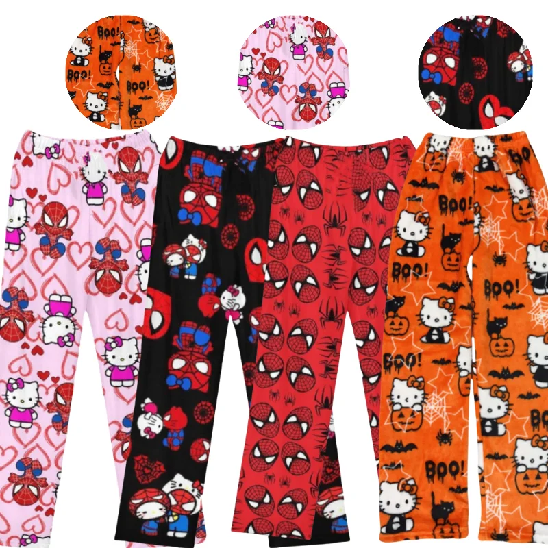 Pyjama en velours animé pour hommes et femmes, Spider Man, Hello Kitty, vêtements décontractés, 4 tailles, hiver