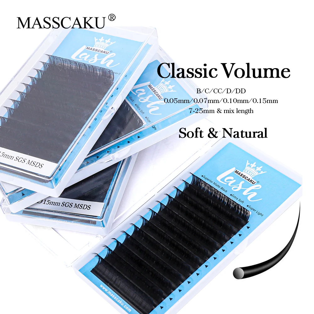 MASSCAKU hot sell classic eyelash extension custom own brand bulk vendor top quality mink lashes faux cils eyelash extentions