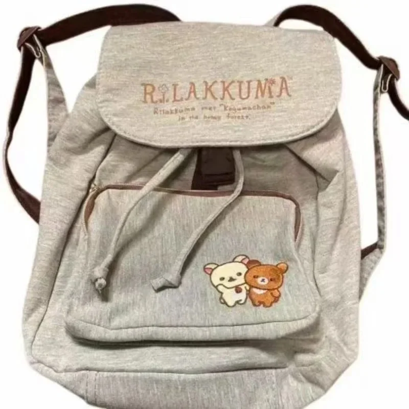 

Rilakkuma Backpack Vintage Embroidery Backpack Y2K Kawaii Plush Backpack Japan Zipper Splicing Itabag Girl Student Backpack