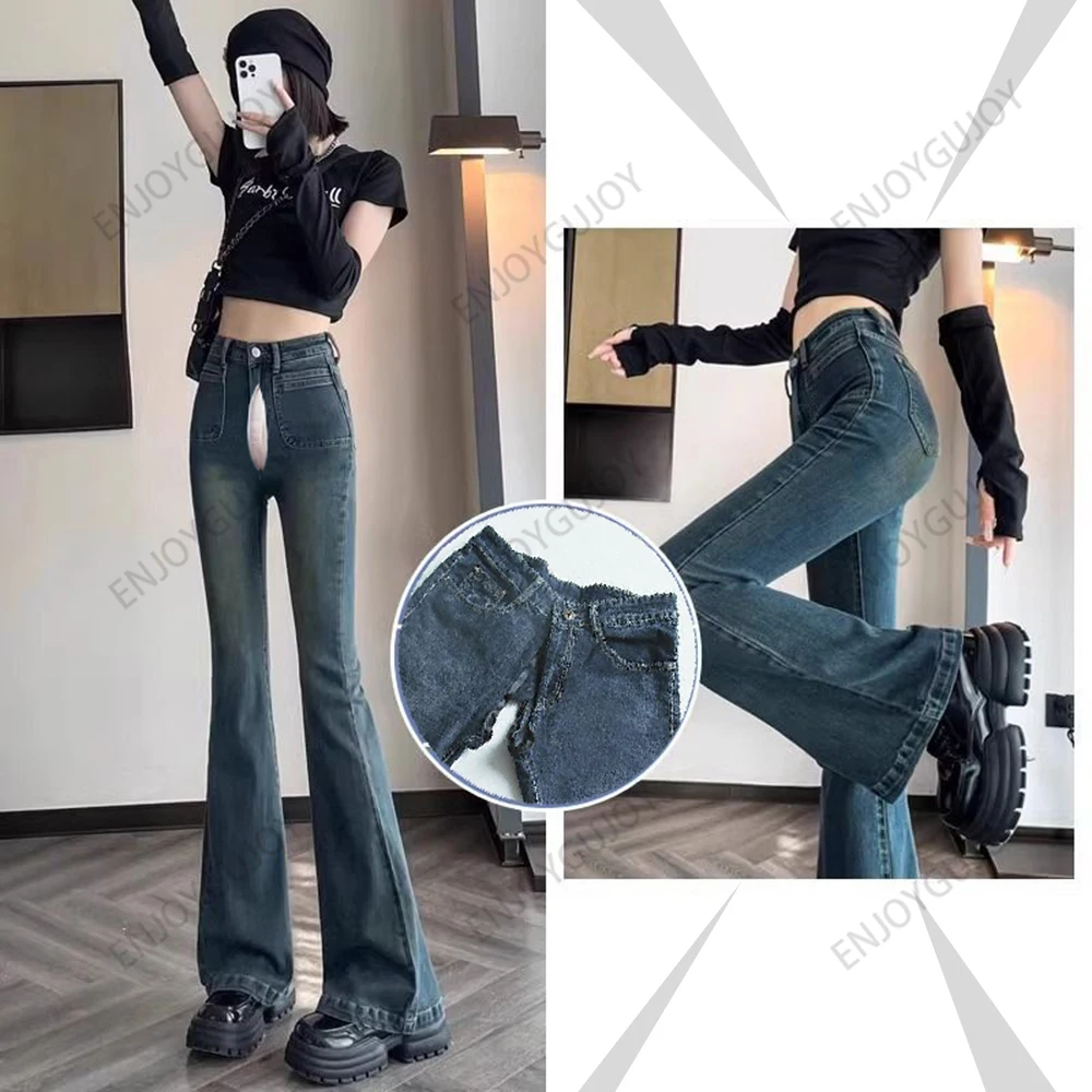 

Micro Flared Jeans for Women, Invisible Open Crotch, Fashionable Slimming Cowboy Long Pants, Outdoor Sex