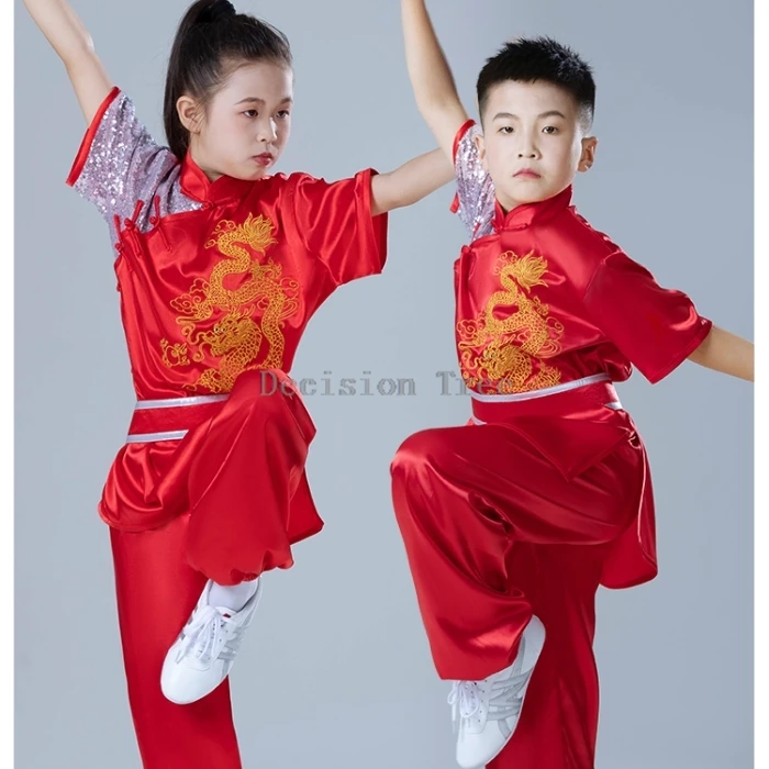 

2024 classic kids wushu training clothing chic sequin chinese simple style kungfu set unisex student tai chi performance garment