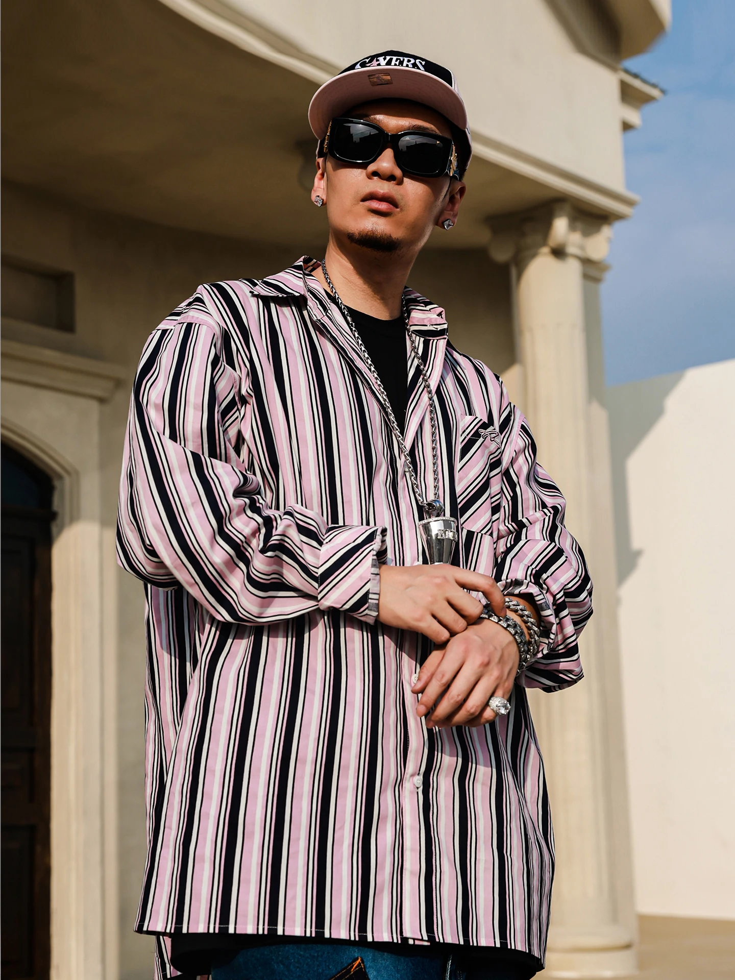 ACUSA JEANS Men's Casual Style Long Sleeve Striped Shirt Loose Shoulder Falling Spring Summer Cotton Comfortable Breathable