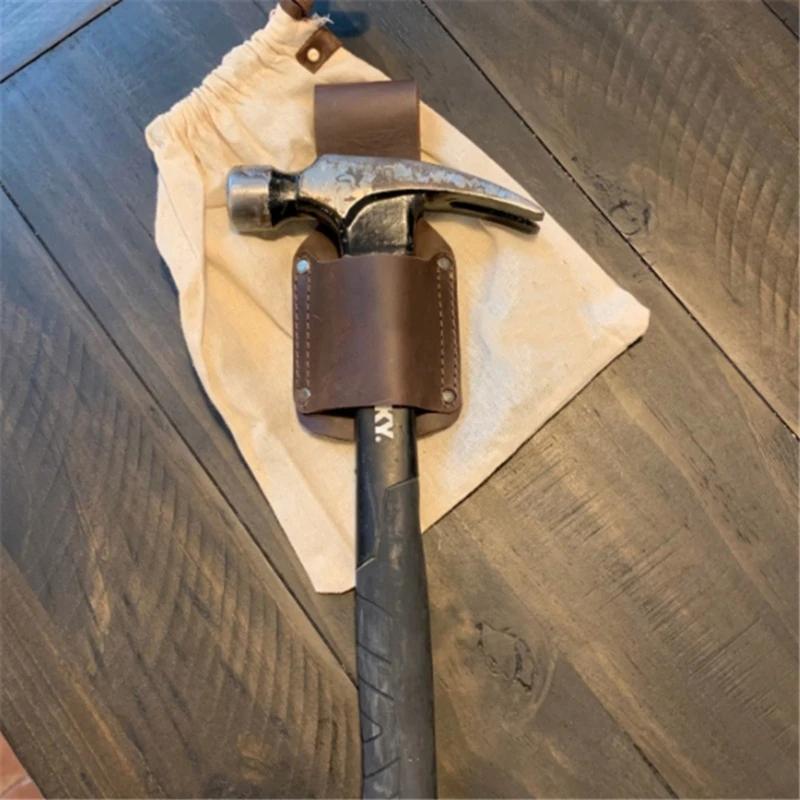 Leather Belt Hammer Holder with Steel Rings Holsters for Convenient Tool Transport Clip On Belt Hammer Holder for Work 203C