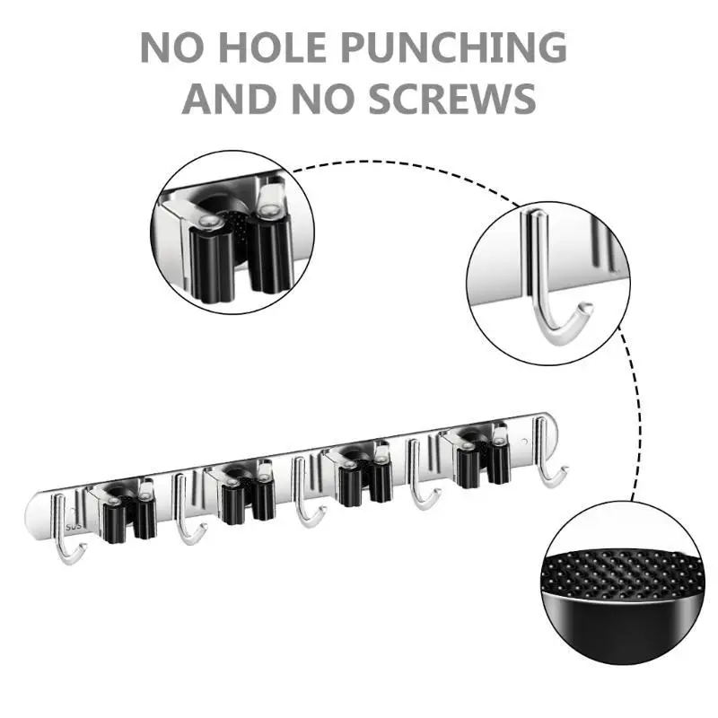 

652F Органайзер для веников Настенная стойка для чистых инструментов Простая установка Держатель швабры