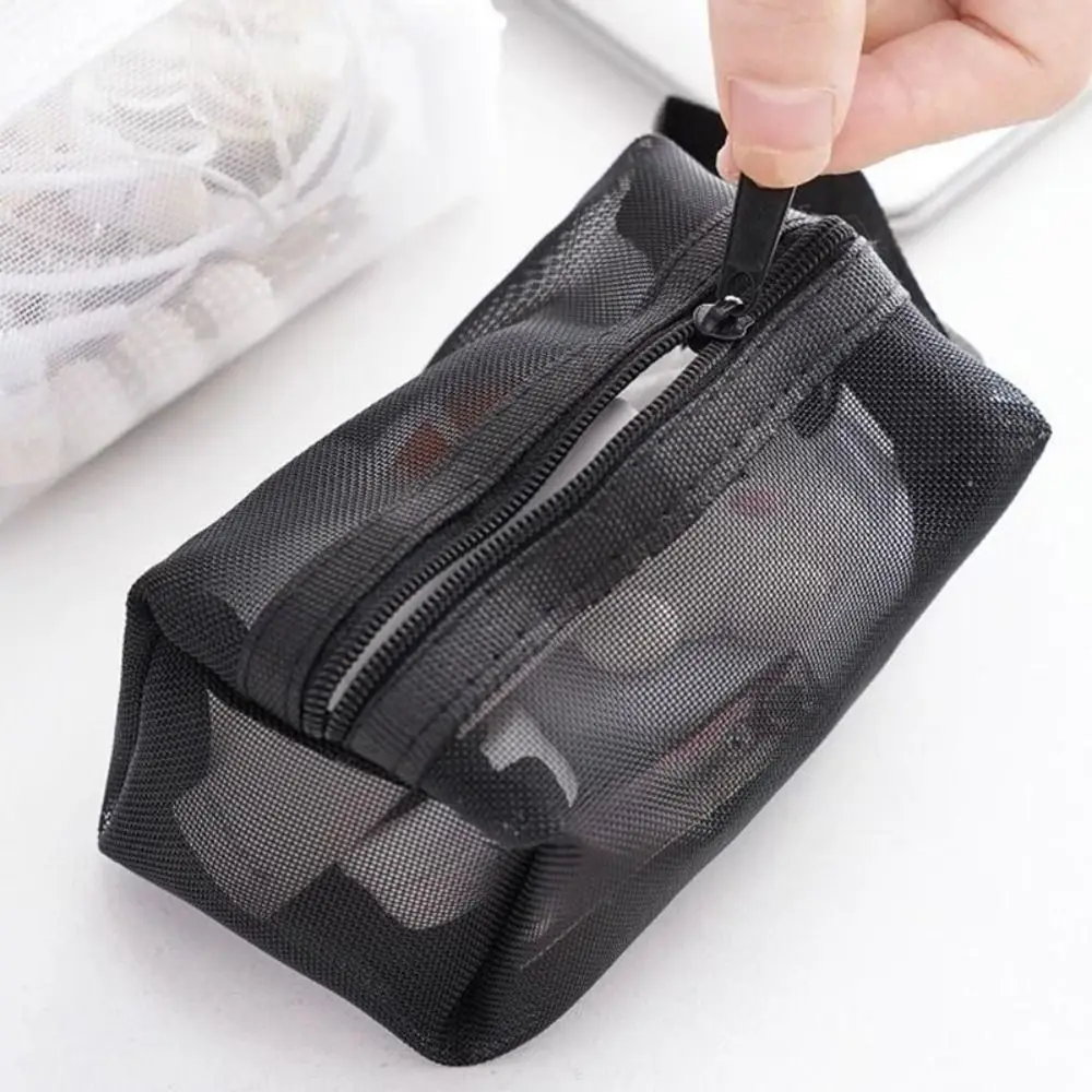 Large Capacity Key Bags Transparent Cosmetic Bag Square Mesh Storage Pouch Mini Zipper Coin Purse Mini Wash Bag Stationery Case