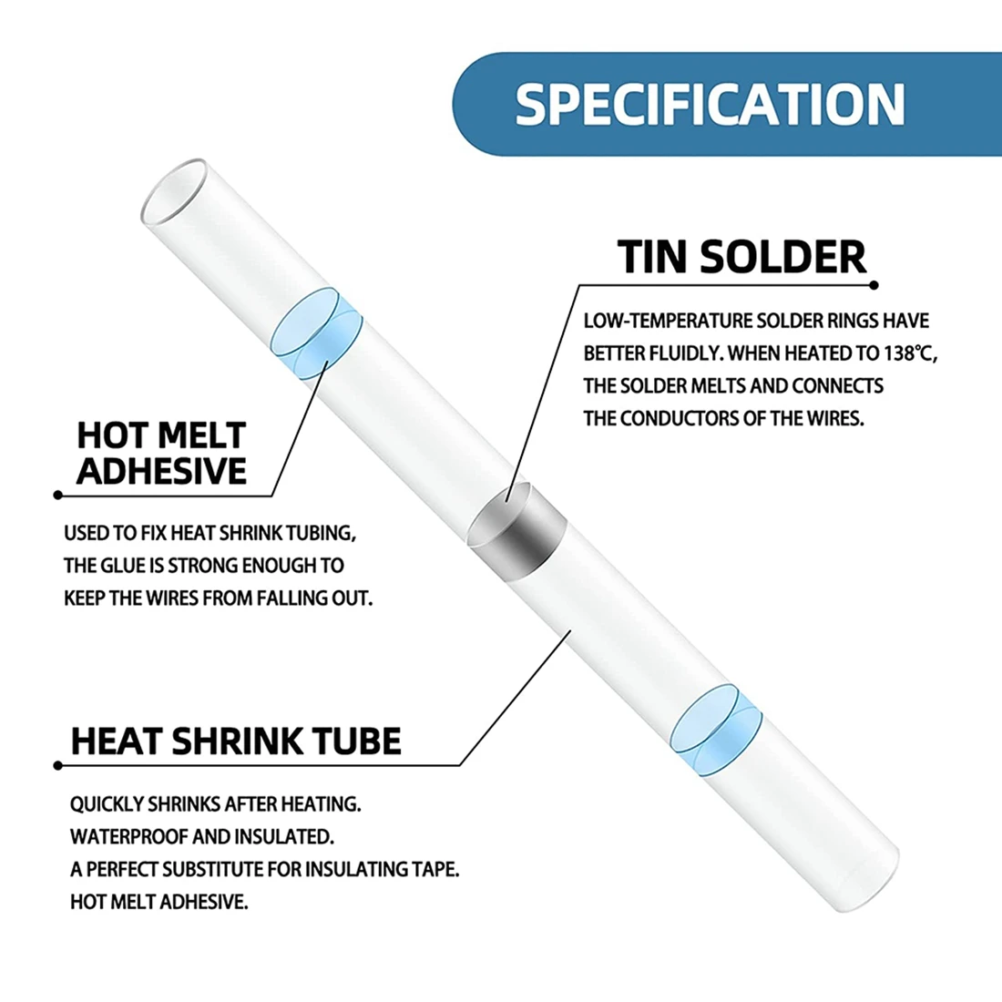 50PCS Solder Seal Wire Connectors, Waterproof and Insulated Heat Shrink Solder Connectors, Butt Splice