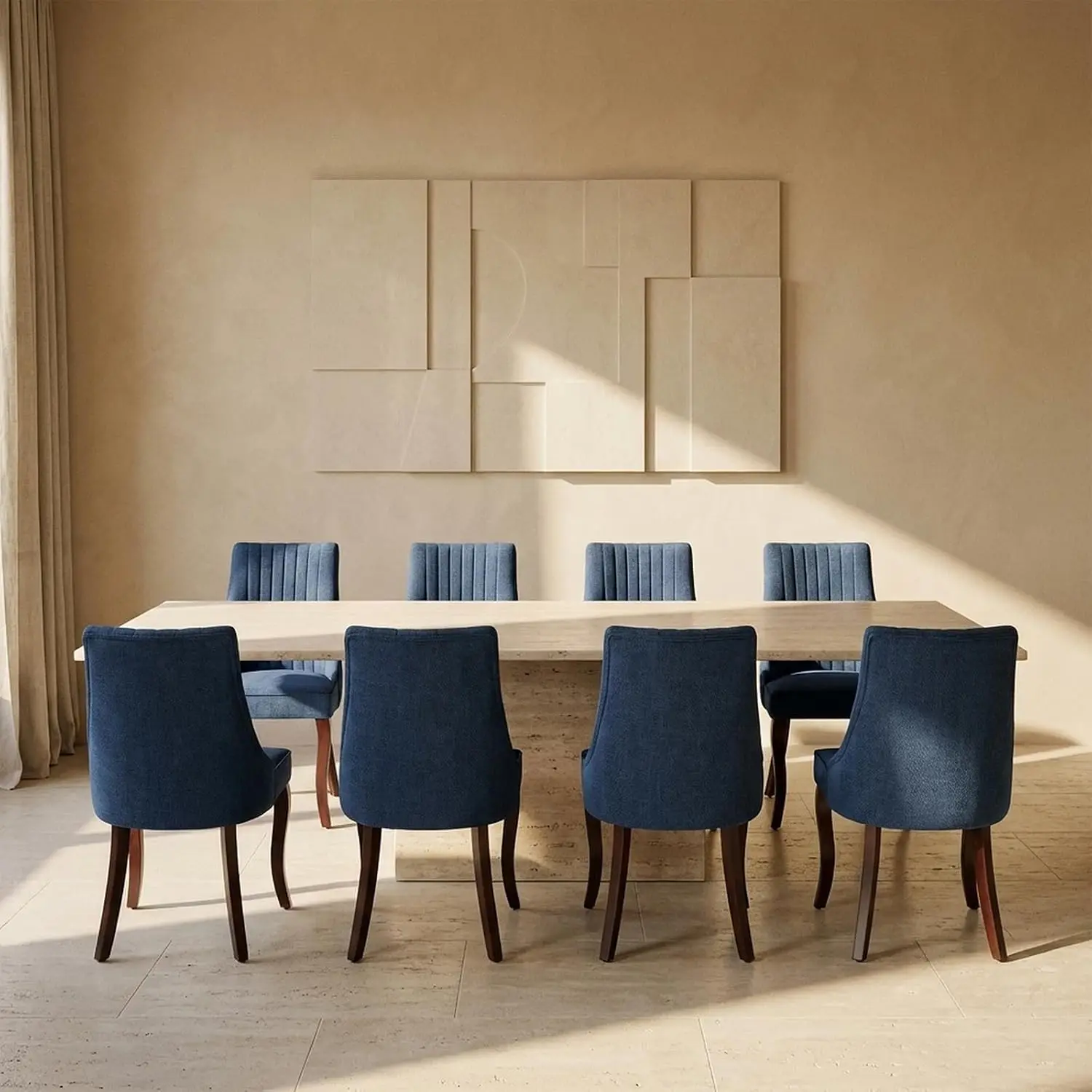High Back Dining Chairs Set of 8, Fabric Upholstered Seat with Wood Legs for Kitchen & Dining Room, Customized
