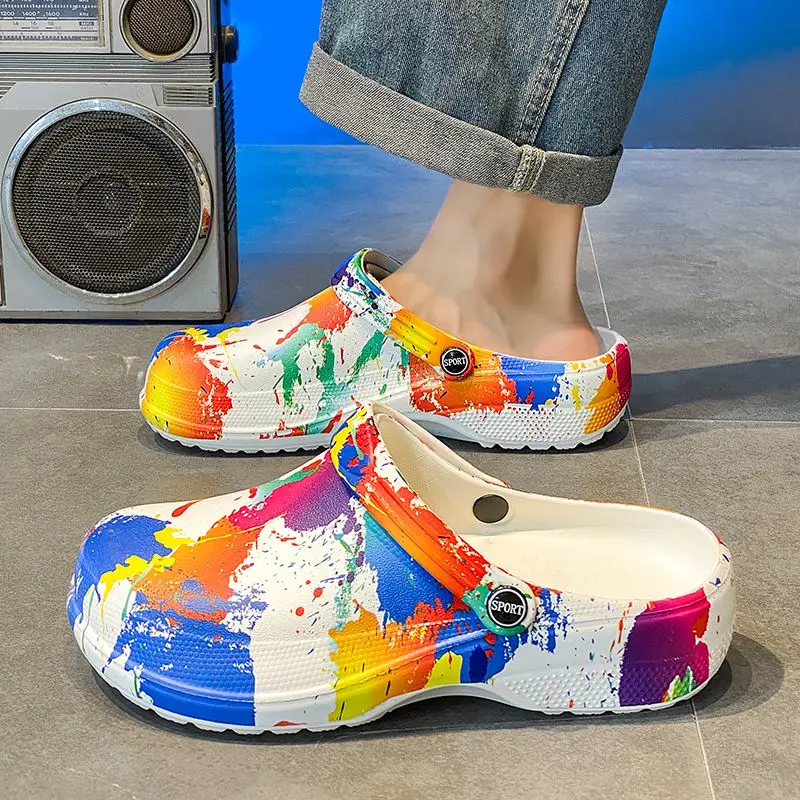 

Пляжная обувь на платформе с граффити, уличные тапочки в стиле 2025 для взрослых, трендовые тапочки Eva для мужчин, летняя распродажа, дизайнерские роскошные забавные сандалии для мужчин