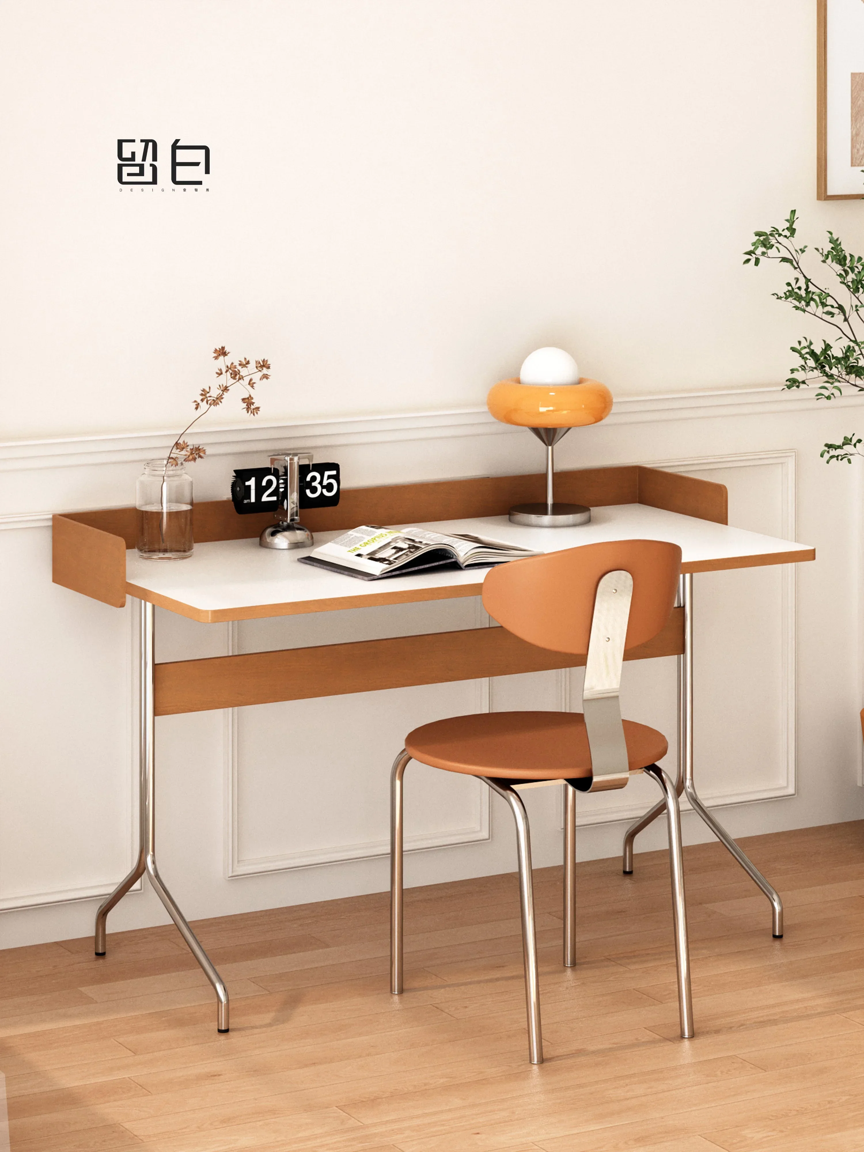 Stainless steel desk bag thinking desk solid wood light luxury computer desk small apartment dresser