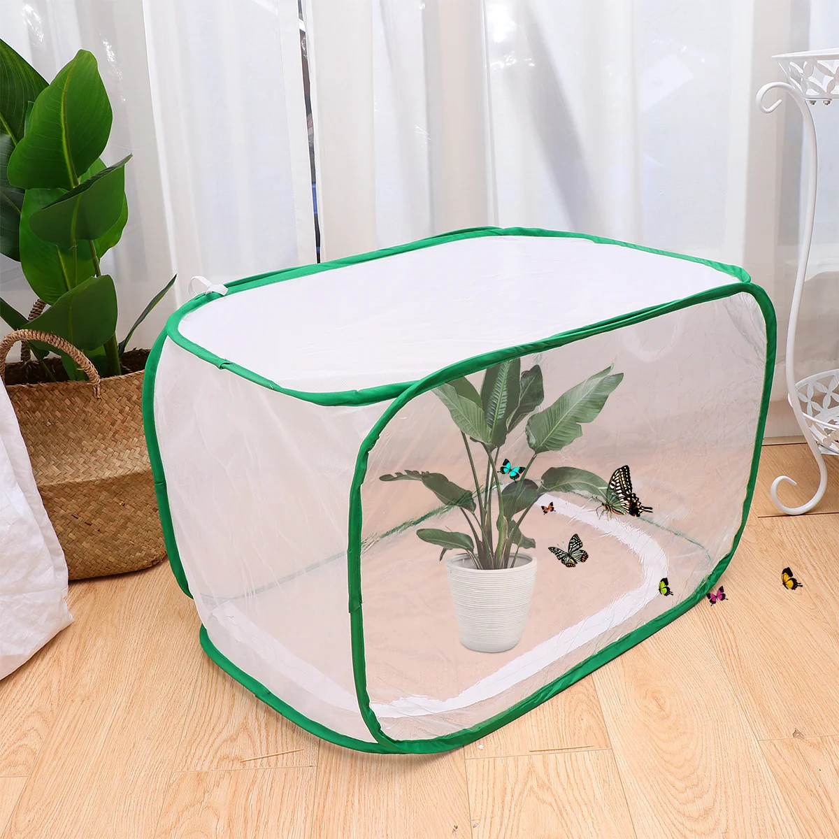 طوي قفص الحشرات شبكة النسيج سستة في الهواء الطلق استكشاف الطبيعة الحشرات برهان صافي حقيبة مقبض الأشرطة الاطفال قفص أبيض 40x40x60 سنتيمتر