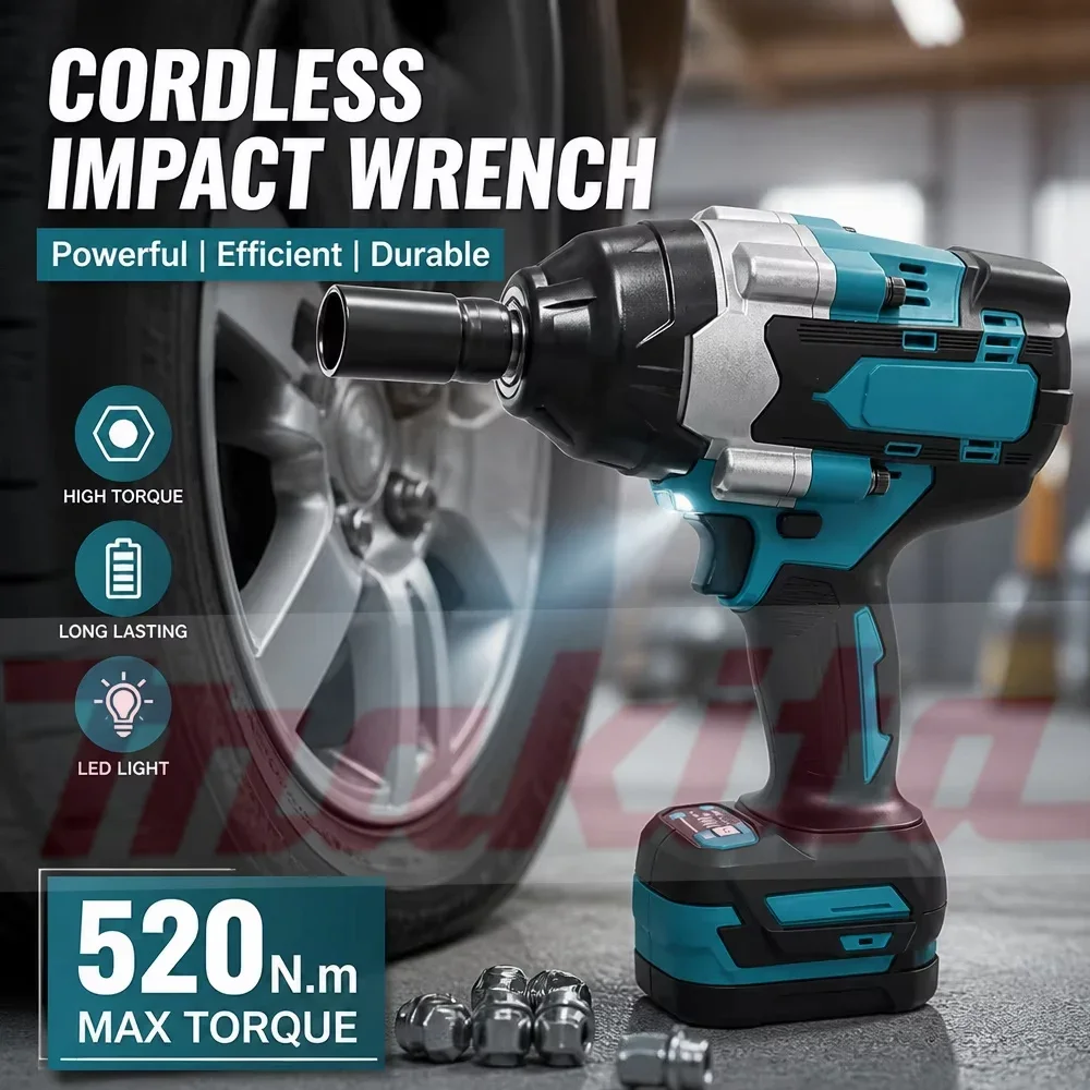 für Makita DTW700 2800N.M Bürstenloser Elektrischer Schlagschrauber mit Hohem Drehmoment 1/2 Zoll Schraubendreher Bohrer Reparaturwerkzeug für Makita 18V Akku