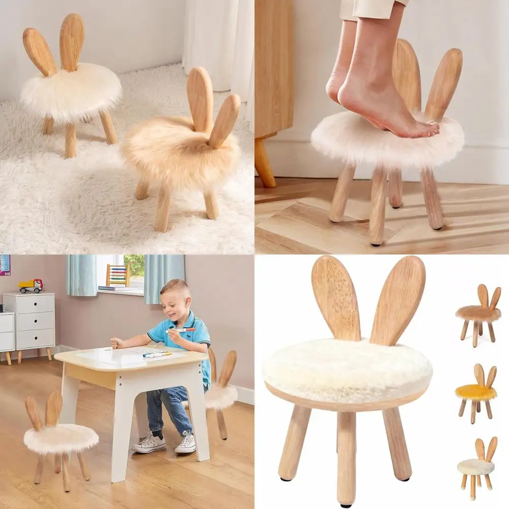 

Children's Wooden Bunny Chair with Removable Cushion, Anti-Tip Design for Toddlers, Nursery Decor Gift, Pearl White (1 Pack)