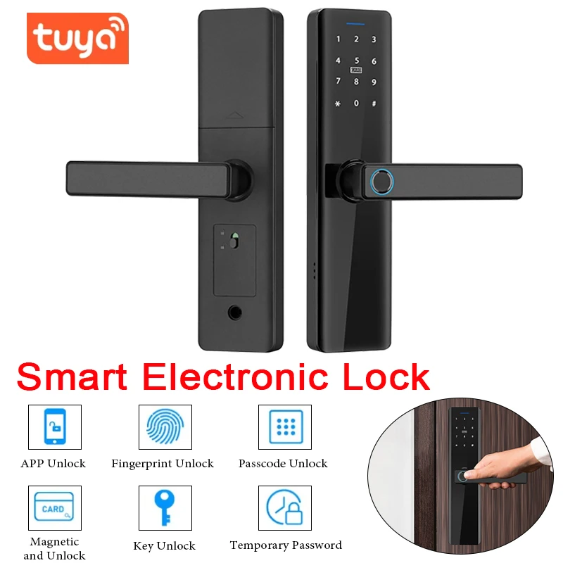 Tuya Smart Fingerprint Lock with 22x160mm Lock Body Wifi Electronic Door Lock Anti-theft PasswordLock for Home Entrance Door