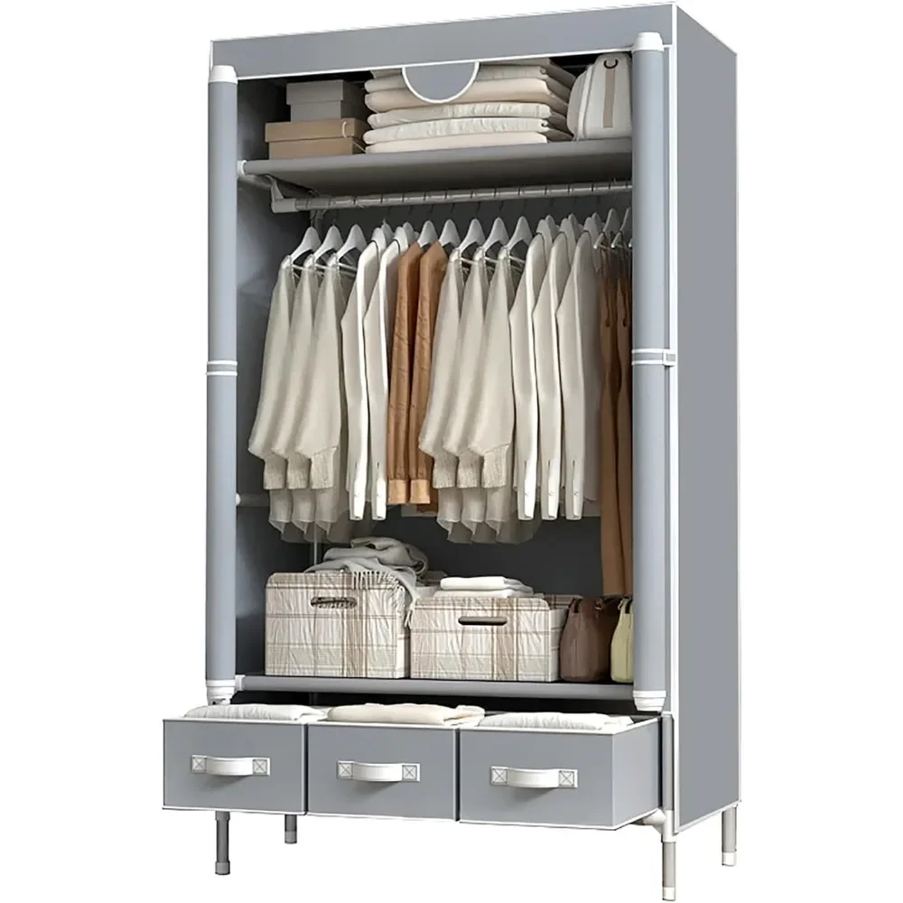 

Portable Clothes Rolling Door Wardrobe with Hanging Rack Non-Woven Fabric Storage Organizer 35.4 x 17.7 x 67.0 ‘’ Wardrobe