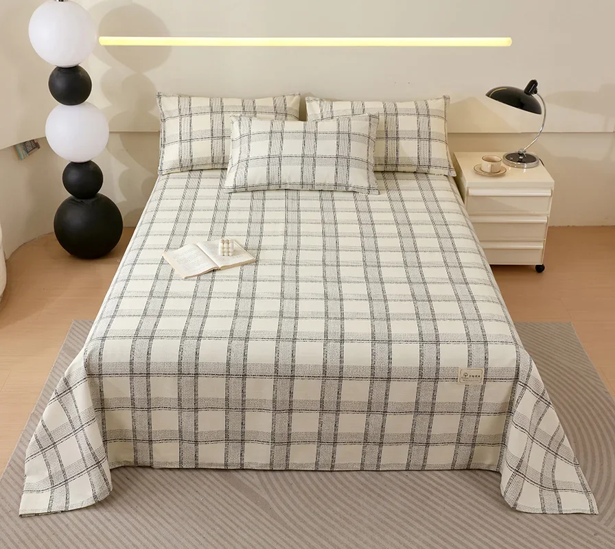 Retro Plaid Pattern Bed Sheet Set 3Pcs Cotton Bedding Home Bedroom Decor Soft Breathable Skin-friendly Fabric Machine Washable