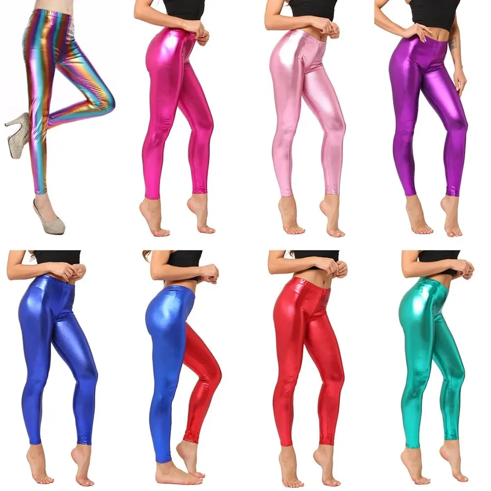 Frauen Pu Leggings glänzende Metallic Farbe Kunstleder Hosen tanzen Party Hose sexy Nachtclub dünne Kostüm Hosen enge Hose